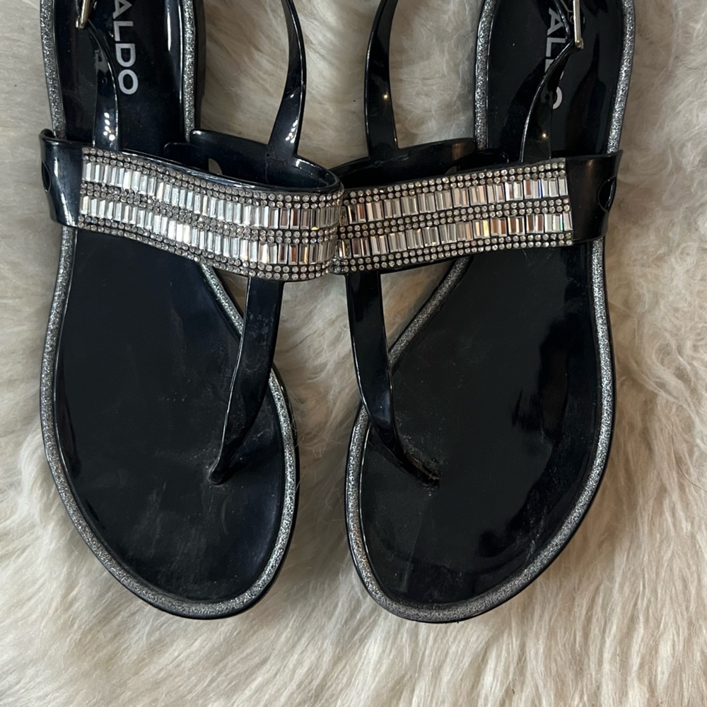Aldo Black and Silver Embellished Sandals